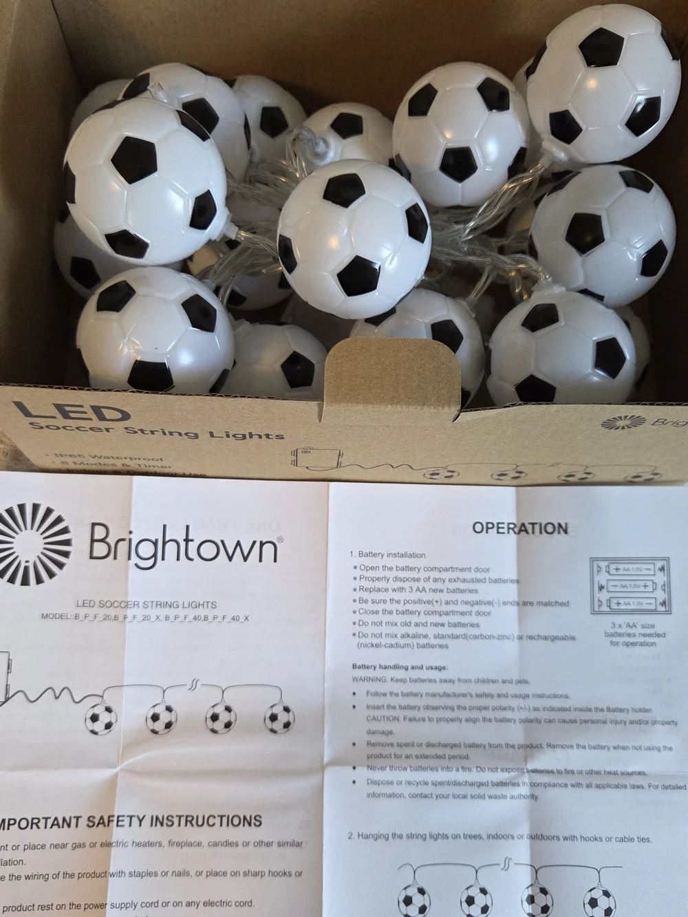 Brightown Soccer Ball LED String Lights - White & Black